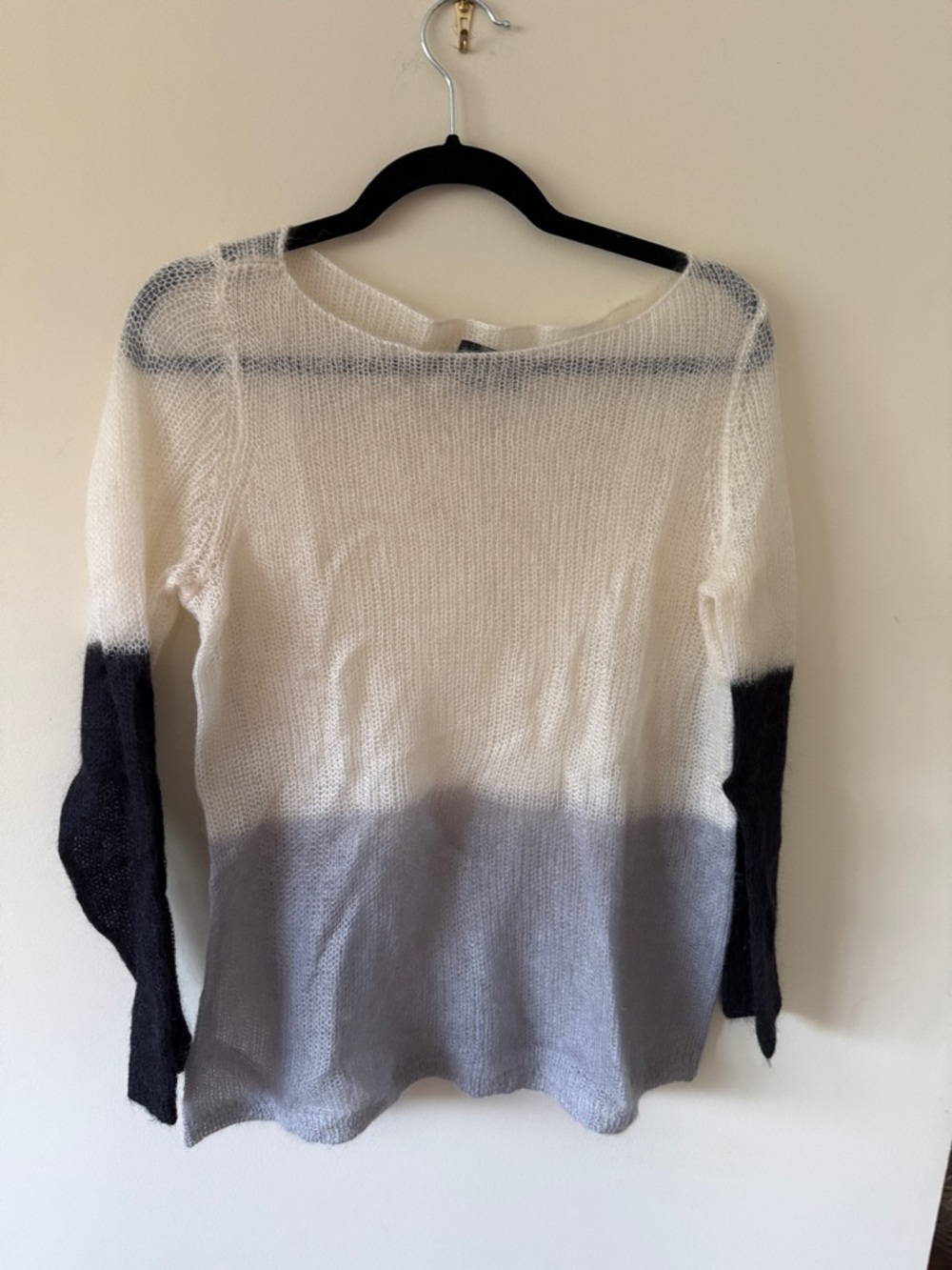 Eileen Fisher super soft Cream, Gray and Black Ombre Scoop Neck Sweater